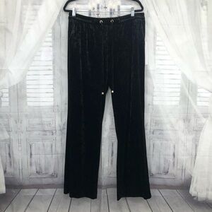 Calvin Klein Size 14 Black Crushed Velvet Wide Leg Trouser Pants Drawstring